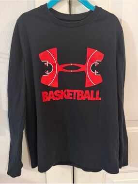 Under Armour Black Long Sleeve Basketball Tee with Red Logo